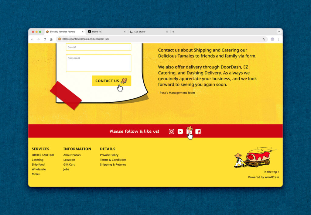 Contact Page Posa's Tamale Factory Website Redesign by Noventum