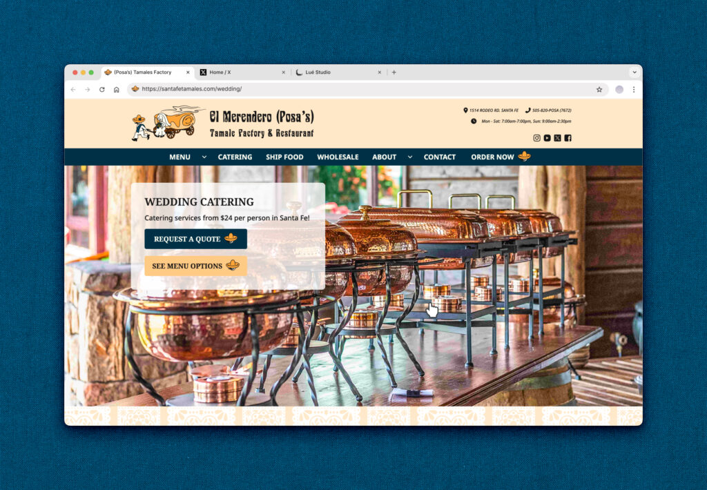 Wedding Catering Posa's Tamale Factory Website Redesign by Noventum